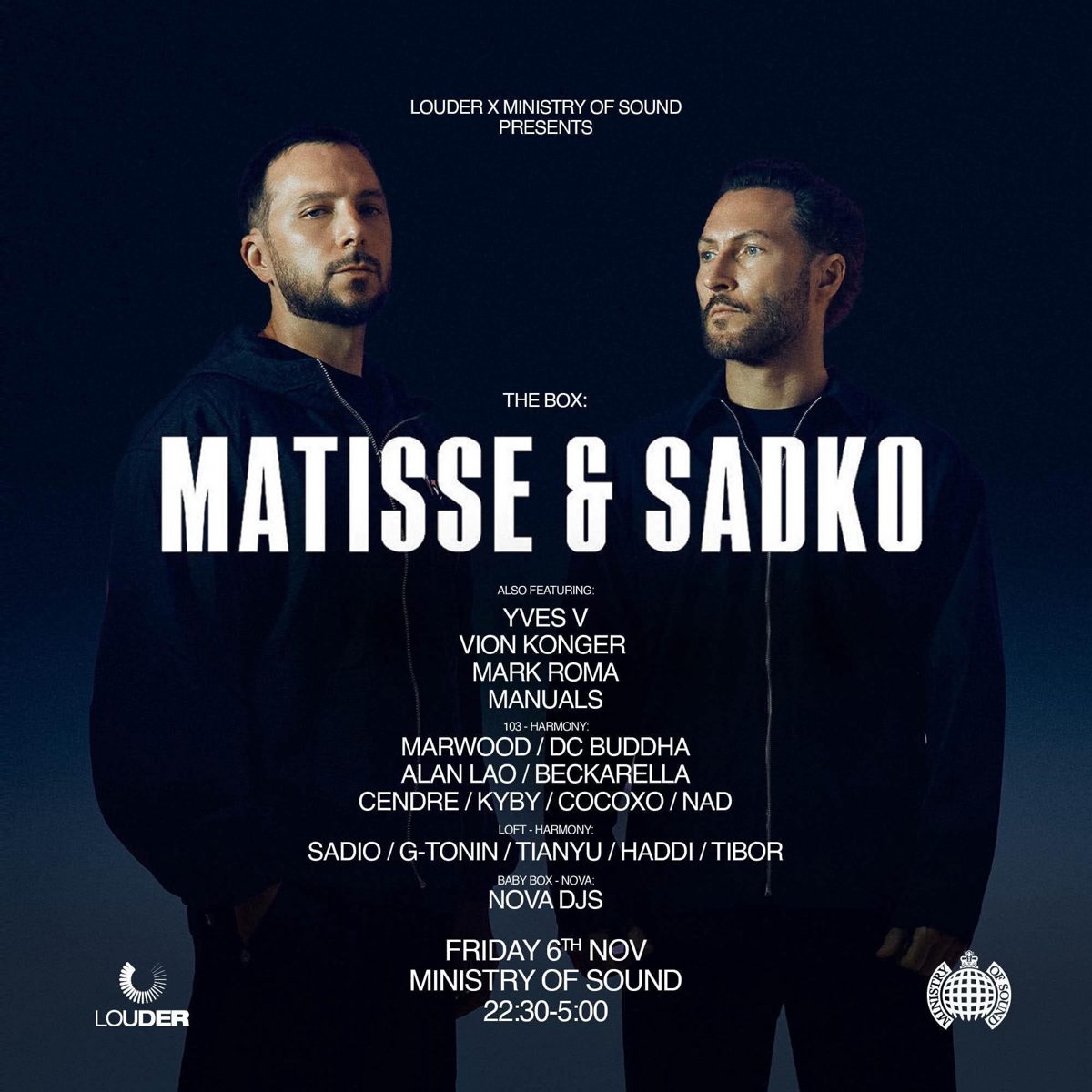 Louder × Ministry of Sound, Friday 6 November. CENDRE in Room 103 — Harmony.